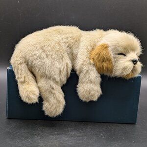 Sleeping Dog Shelf Sitter Blonde Napping Puppy Faux Fur Velvet 7"